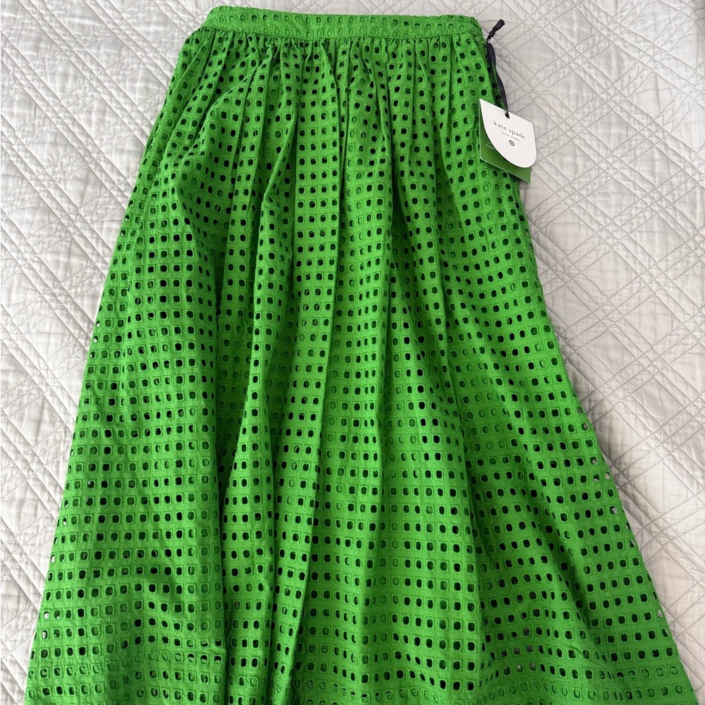 kate spade Green Eyelet Midi Skirt